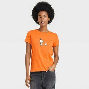Women's Halloween Spooked Snoopy Short Sleeve Orange Graphic T-Shirt